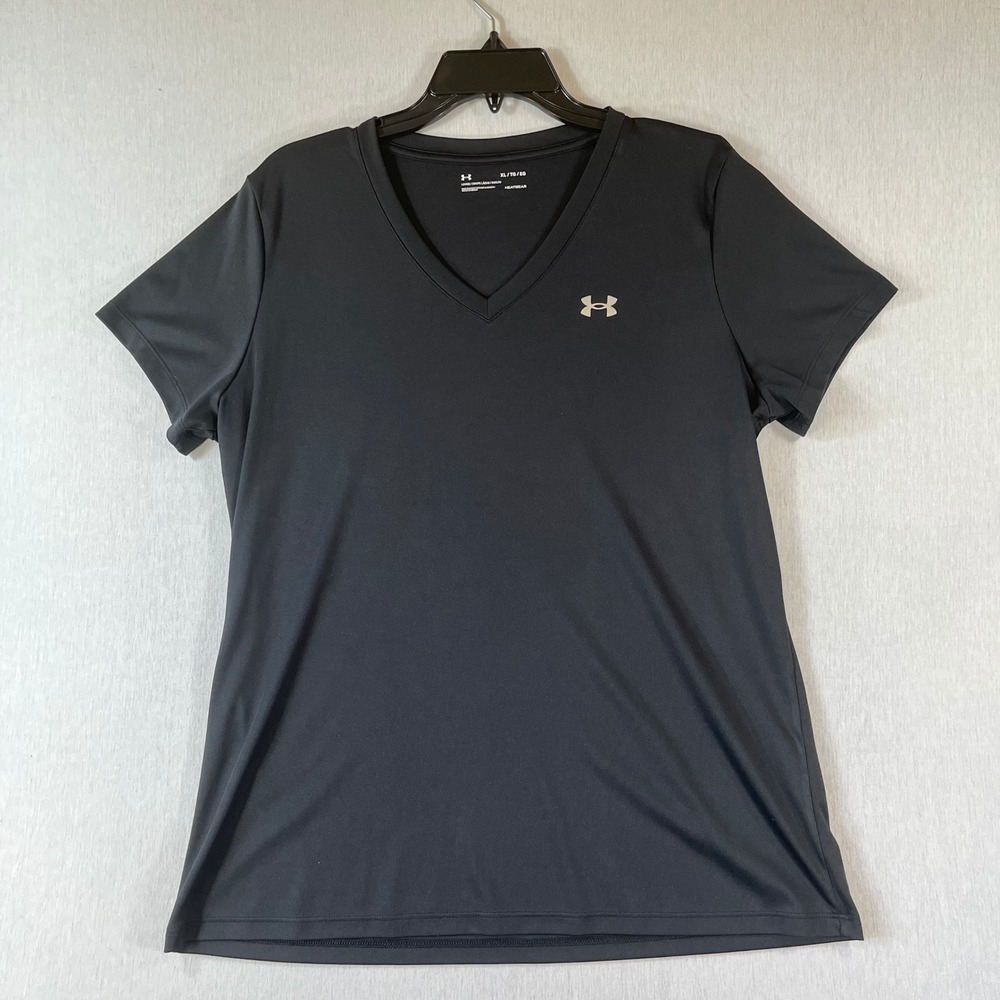Under Armour HeatGear Womens XL Black V-Neck Short Sleeve Loose Fit T-Shirt